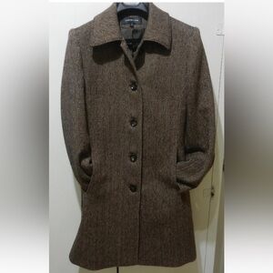 JONES NEW YORK Herringbone Tweed Full-Length Wool Blend Trench Coat Size 8